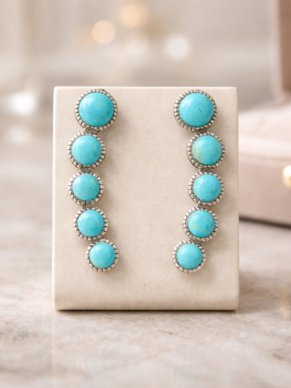 Genuine Turquoise 925 Sterling Silver Dangle Earrings 5 Stone Western